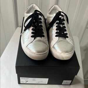 Silver and White Sneakers with Black Laces J CREW size 7.